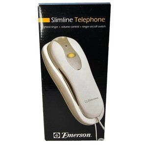 Emerson Slimline Corded Telephone Landline Phone WHITE Lighted Ringer